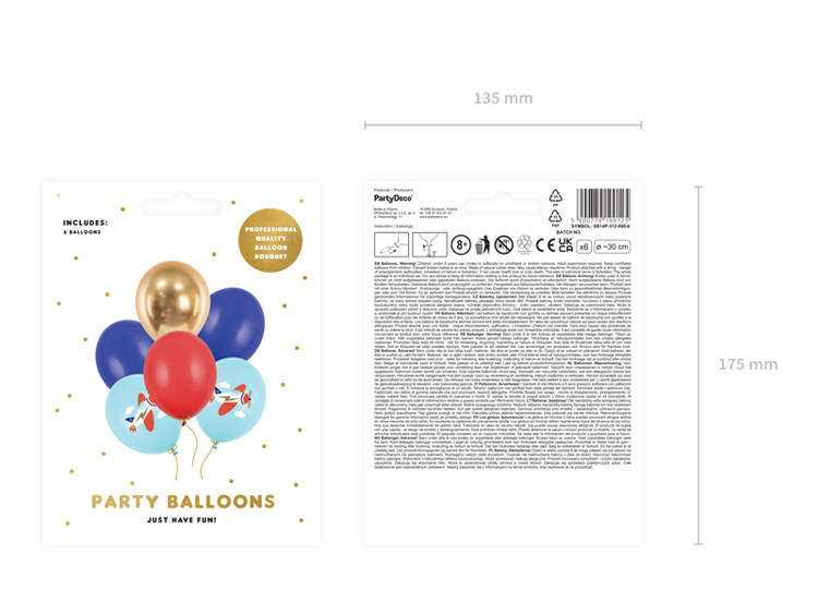 Balony gumowe 30cm Samolot 6szt SB14P-312-000-6 PartyDeco